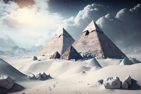 Ancient Pyramids In The Snow In The Style Of The Pyramids Of Egypt In