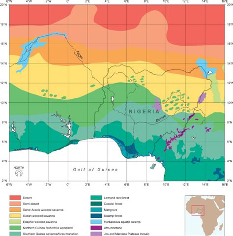 Map of africa, with africa's vegetation, climate, population and boundary maps plus a wealth of additional information. Simplified vegetation map of West Africa, including the main Niger and... | Download Scientific ...