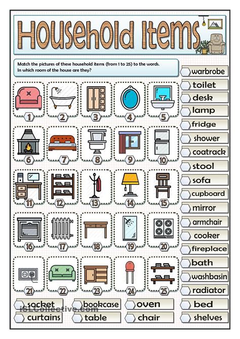 Household Items Vocabulary Vocabulary Vocabulary English English