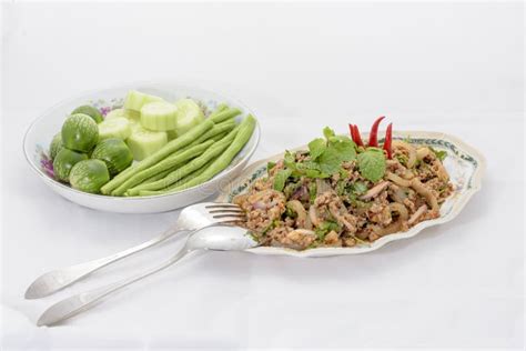 Thai Spicy Minced Meat Salad Many Vegetables Stock Photos Free Royalty Free Stock Photos