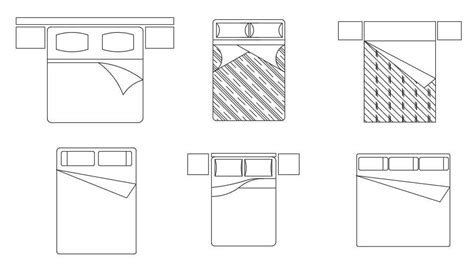Six Different Types Of 2d Bed Design Autocad Furniture Drawing Blocks