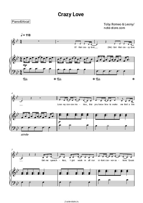 Toby Romeo Leony Crazy Love ноты для фортепиано в Note ПианиноandВокал Sku Pvo0095349
