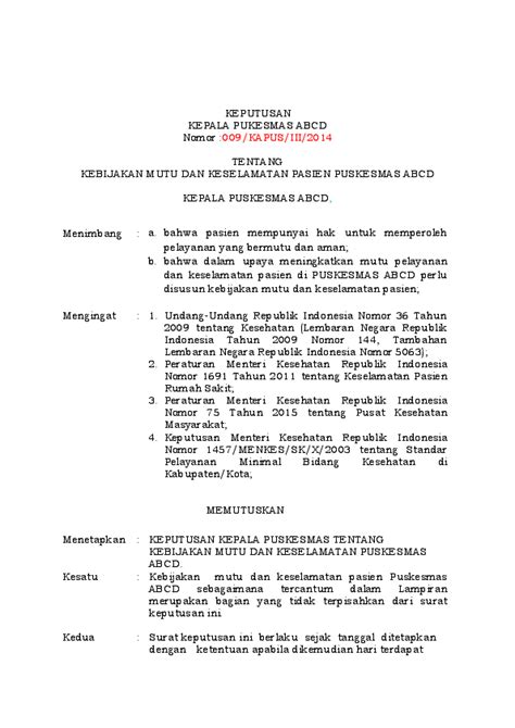 (PDF) contoh DOKUMEN SURAT KEPUTUSAN KEPALA PUSKESMAS ...