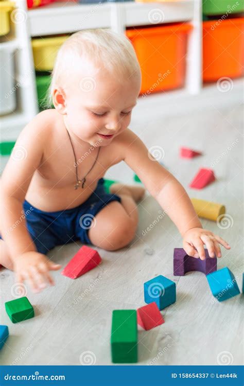 Cute Baby Boy Playing With Building Blocks Stock Image Image Of