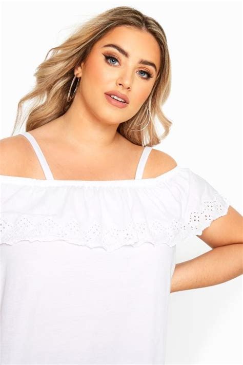 White Broderie Anglaise Frill Cold Shoulder Top Yours Clothing