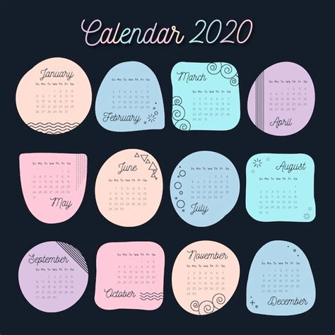 Calendário De Cores Pastel Para O Modelo 2020 Vetor Grátis