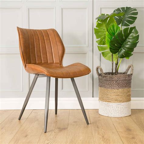 Lola Ribbed Dining Chair Tan Vegan Leather Set Of Two By The Orchard