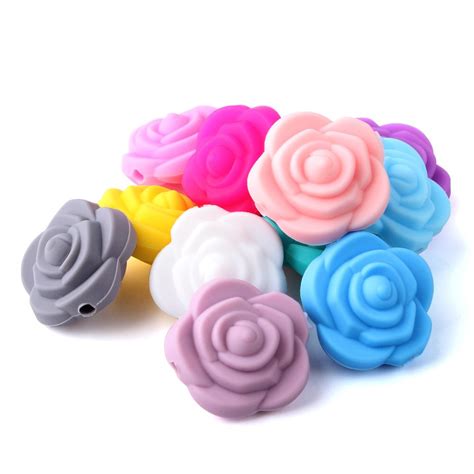 10 Pçs Colorido Silicone Rosa Grânulos 20mm Silicone Dentição Contas