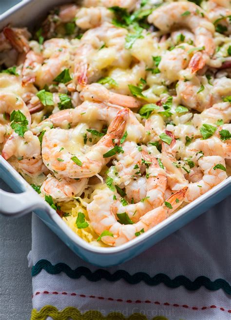 22 spaghetti squash recipes that will make you forget you're eating veggies. Skinny Baked Shrimp Scampi with Spaghetti Squash Recipe - RecipeChart.com