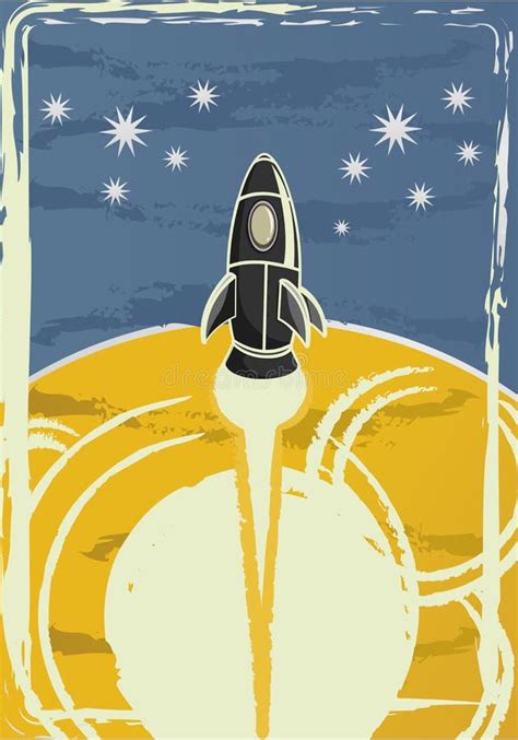 Illustration Of A Vintage Rocket Launch To Stars Concept Stock