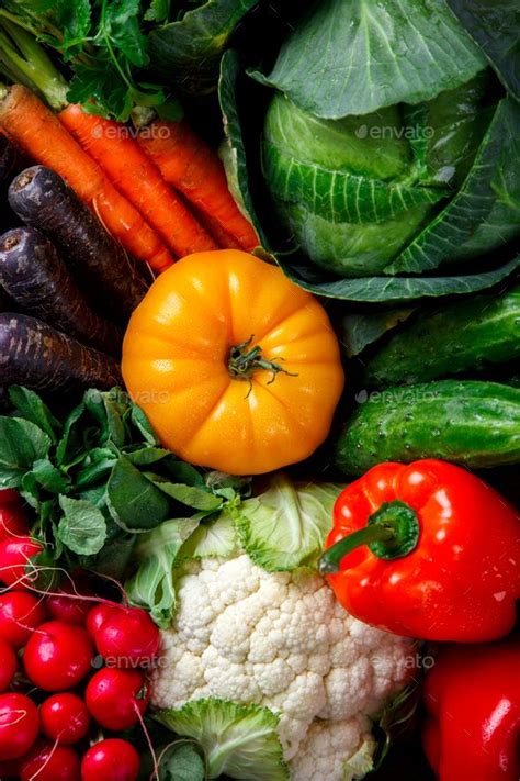 Big Basket With Different Fresh Farm Vegetables Harvest Food Or