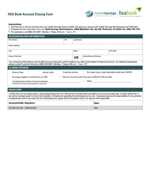 Hsa Bank Account Closing Form Fill And Sign Printable Template Online