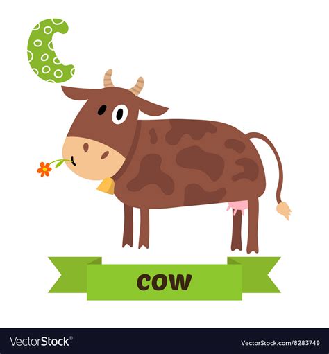 Cow C Letter Cute Children Animal Alphabet In Vector Image
