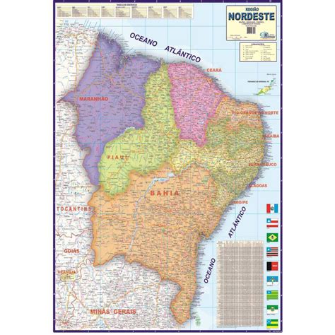 Mapa Brasil Região Nordeste Politico Rodoviario 120cm X 90cm em