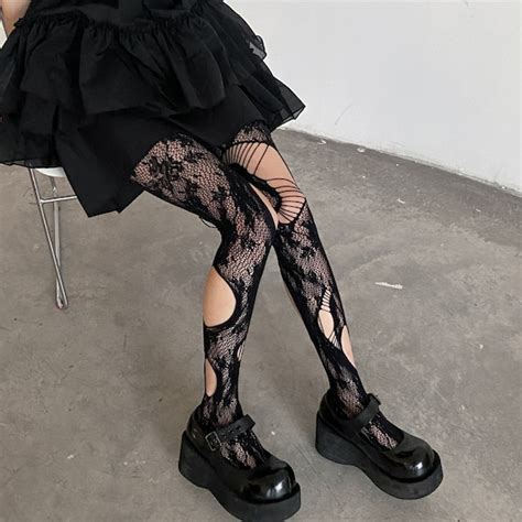 Black Ripped Tights Black Grunge Tights Distressed Fishnet Etsy