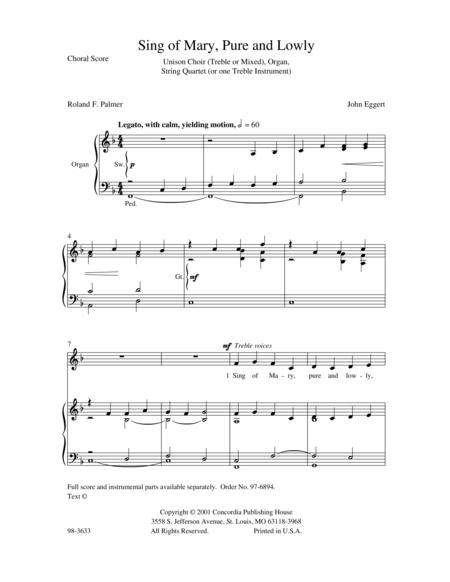 Sheet Music Sing Of Mary Pure And Lowly Choral Unison
