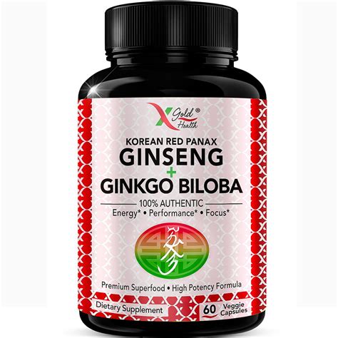 Korean Red Panax Ginseng 1200mg Ginkgo Biloba Extra Strength Root