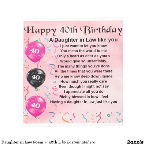 Dear daughter, best wishes on your birthday! Daughter in Law Poem - 40th Birthday Notepad | Zazzle.co.uk | Birthday verses for cards ...