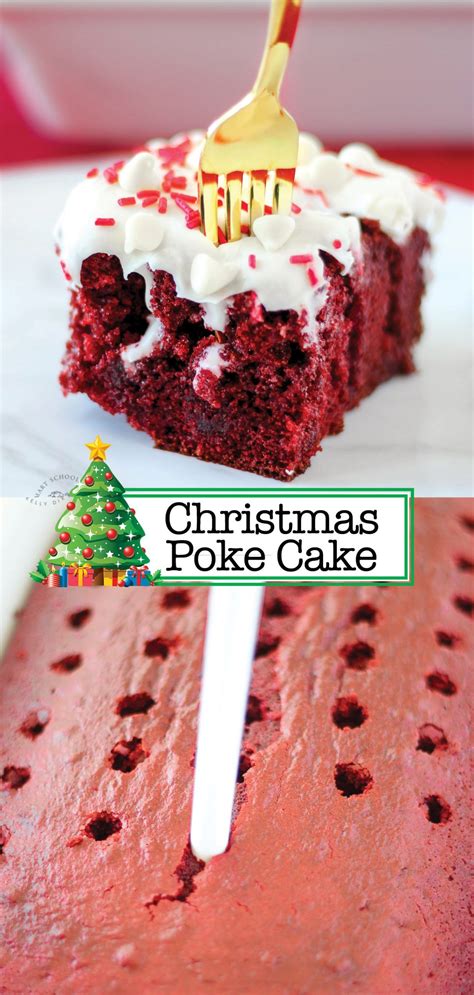 Using the back of a wooden spoon, poke holes all over the cake. Christmas Poke Cake | Valentines recipes desserts, Poke cake, Savoury cake