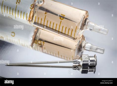 Vintage Glass Syringe And Needle Metal Tray Metal Stock Photo Alamy