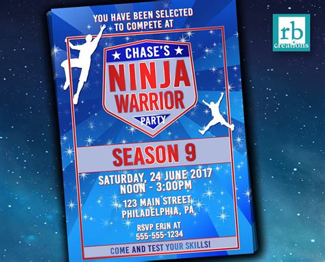 PRINTED Ninja Warrior Invitation, Ninja Warrior Party, Ninja Warrior