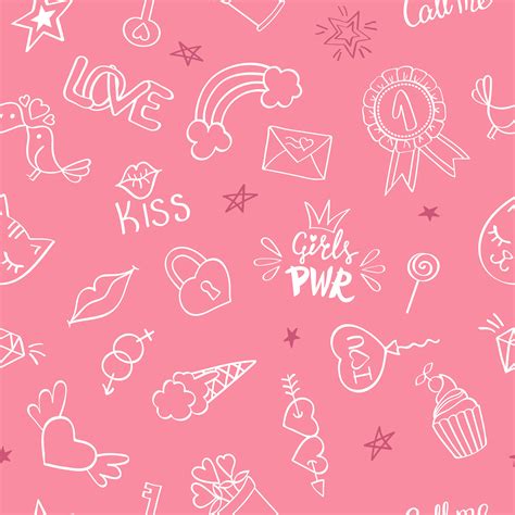 Seamless Pattern With Hand Drawn Girly Doodles Repeating Background