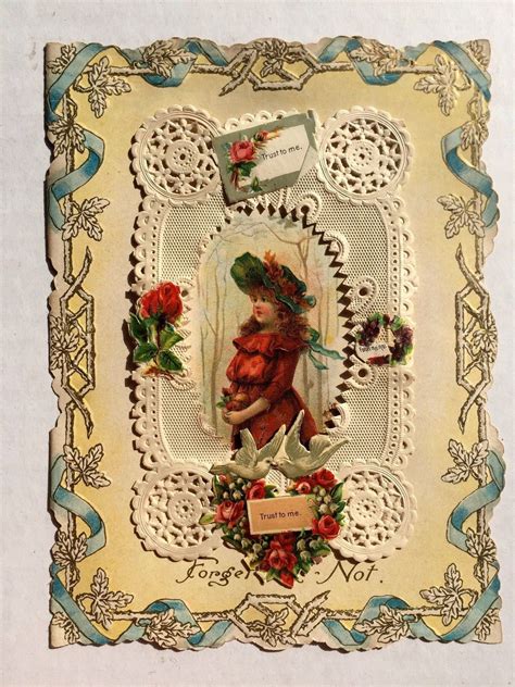 1910s Valentines Day Card W Delicate Paper Lace And Paper Scraps