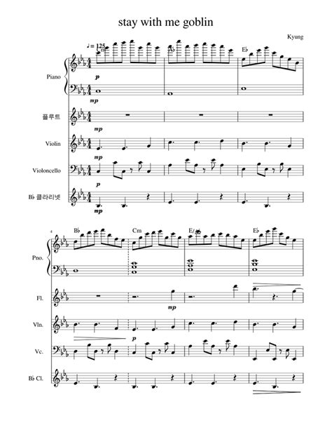 Stay With Me Goblin Sheet Music For Piano Violin Flute Clarinet In