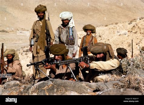 Afghanistan Mojahedeen Afghan Rebels With Machine Guns Stock Photo