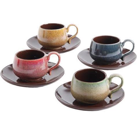 8 Piece Espresso Cup And Saucer Set For 4 Multicolor