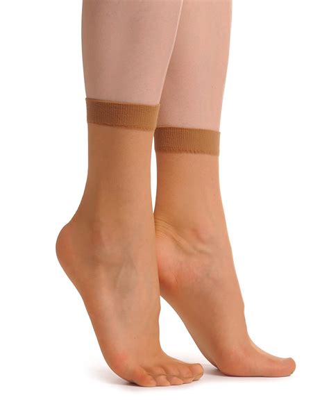 2 X Nude Socks Ankle High 15 Den Beige Plain Designer Opaque Socks