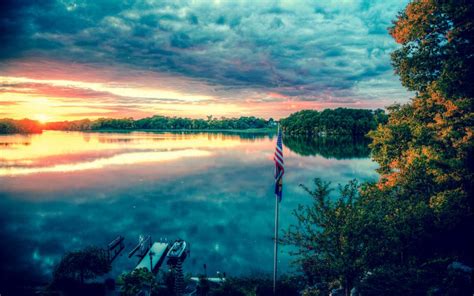 See more ideas about american wallpaper, american flag wallpaper, american flag. American Flag Flag Lake Clouds Sunset Dock HD wallpaper | nature and landscape | Wallpaper Better