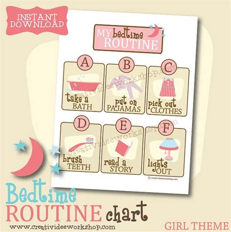 Printable Childrens Bedtime Routine Chart Pink Instant