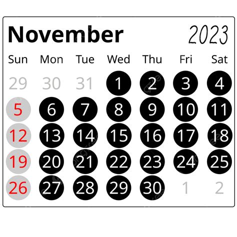 Simple Mesa Círculo Negro Noviembre 2023 Calendario Png Calendario