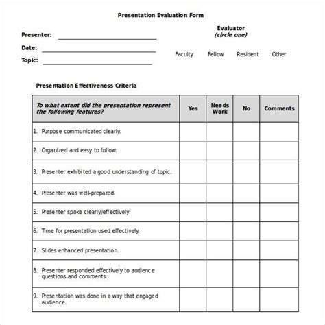Formal Presentation Evaluation Form Presentation Evaluation Form