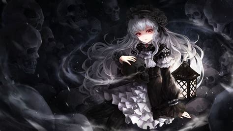 Download 1920x1080 Gothic Anime Girl Skulls White Hair