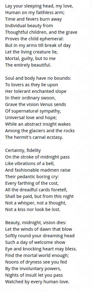 Lullaby By W H Auden Lullabies Funeral Blues Poetry Reading
