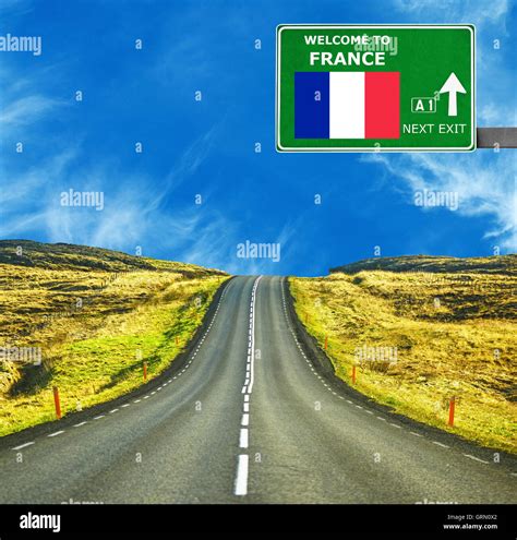 France Road Sign Against Clear Blue Sky Stock Photo Alamy