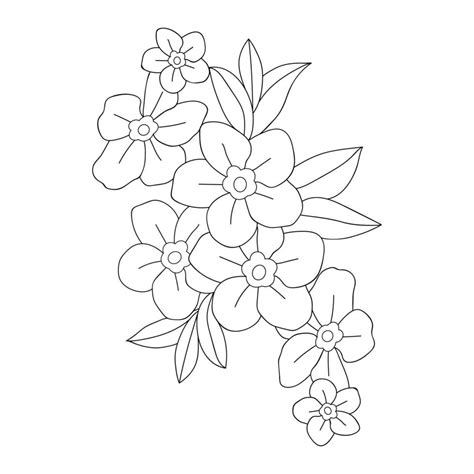Monochrome Simple Coloring Page Of Flower Branch Blooming With Leaves