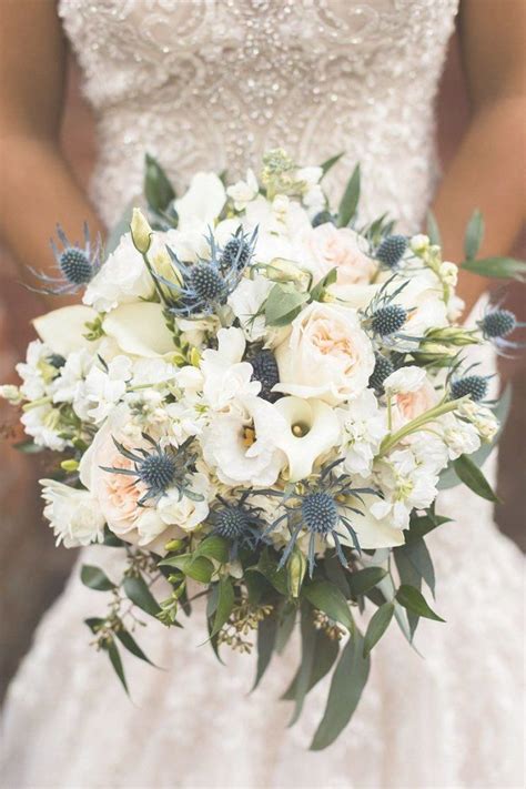 Fall Wedding Bouquets With Blue Thistle Thistle And Rose Posy