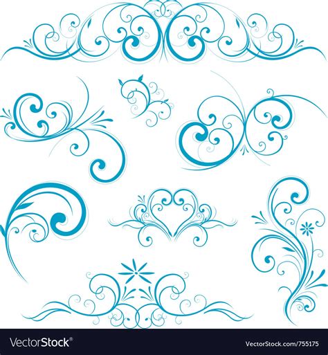 Blue Swirling Flourishes Floral Elements Vector Image