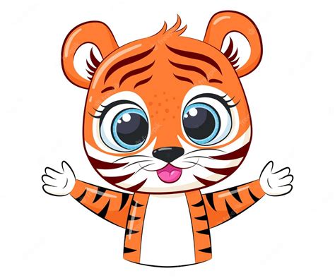 Premium Vector Cute Tiger Cub Smiles Cartoon Vector Illustration