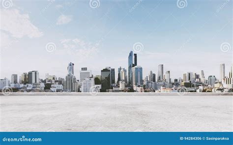 Panoramic City View With Empty Concrete Floor Stock Photo Image Of