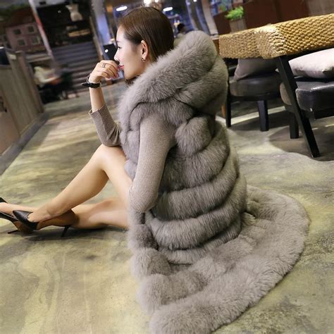cp brand long hood fur vest women winter faux fox fur vest furry luxury woman fake fur vest plus
