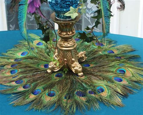 Living room rugs, tabletop vases, and chairside lamps depict exotic plumage, lending a regal air to your surroundings. SALE! Ready To Ship! 22" Peacock Feather Place Mat Or ...