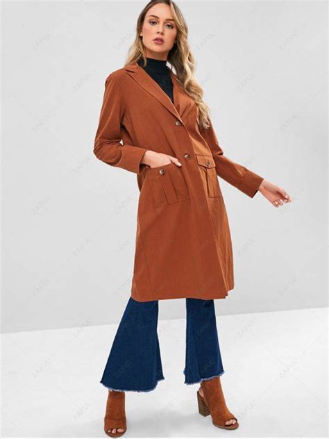 72 Off 2020 Zaful Slit Button Up Trench Coat In Light Brown Zaful