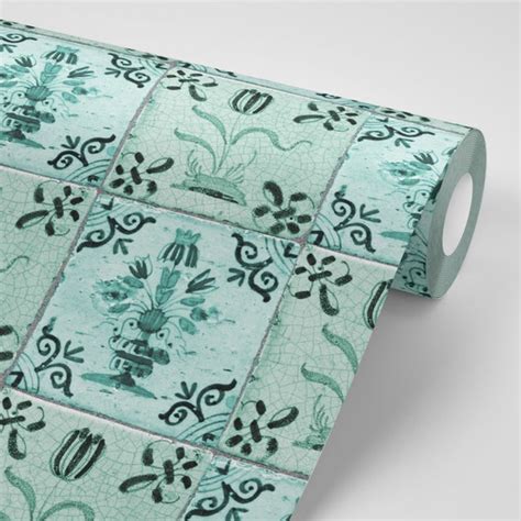 Faux Teal Ceiling Tile Removeable Wallpaper Peel And Stick Wallpaper