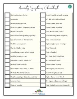 ANXIETY SYMPTOMS CHECKLIST Teen Fillable By Mylemarks TPT
