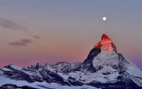 Cervino Matterhorn Alpi Mountains Snow Moon Sunset Twilight