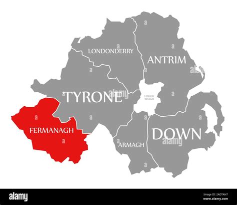 Fermanagh Red Highlighted In Map Of Northern Ireland Stock Photo Alamy